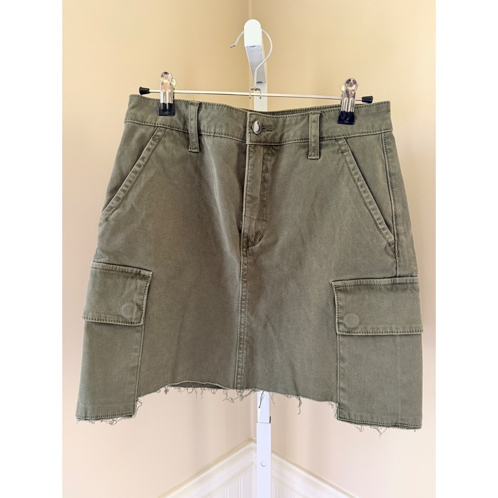 Joe's Jeans Cargo Mini Skirt Raw Hem Olive Green Utility Size 25